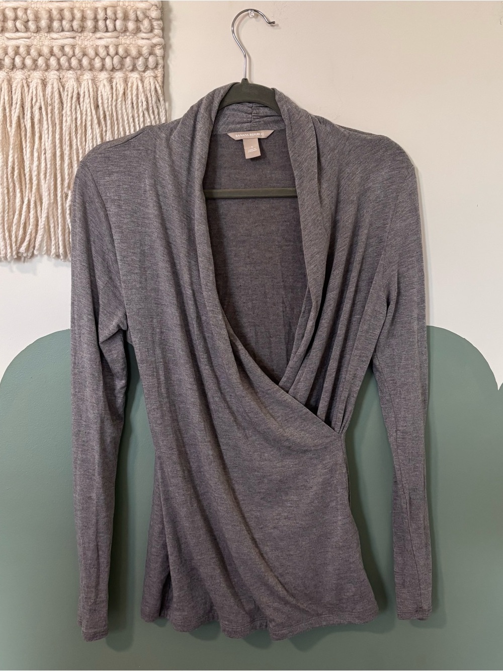 Banana Republic Gray Draped Surplice Long-Sleeve Top